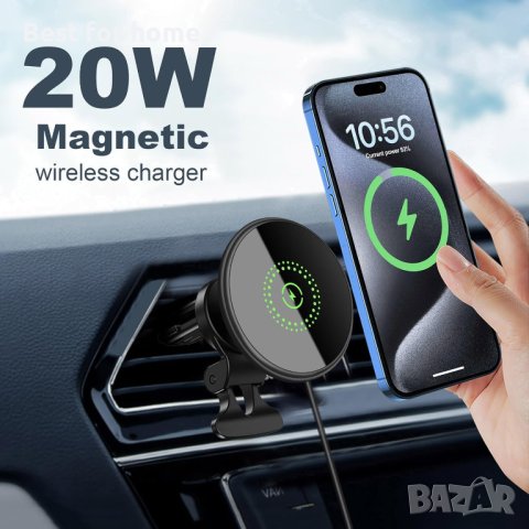 20 W магнитно безжично зарядно за кола, съвместимо с MagSafe Car Charger, безжичен магнит, държач, снимка 2 - Зарядни за кола - 43069968
