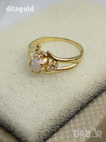 Нов 14К златен пръстен с естествени опал и бял топаз, 2.67 гр 480 лв, снимка 3 - Пръстени - 51578740