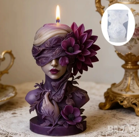 Молд жена с превръзка на очите и цветя , снимка 3 - Форми - 53412692