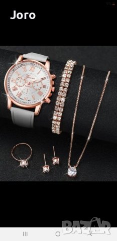 Дамски часовник с гривна,колие,пръстен и обици