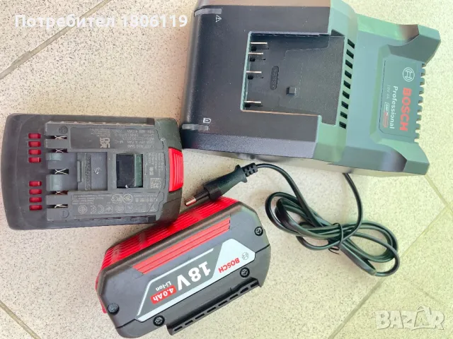 Зарядно и два броя батерии BOSCH 18V 4.0 AH, снимка 3 - Винтоверти - 50064585