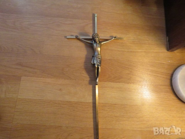 Голям Стар бронзов кръст разпятие  37х 18 см - внос Израел, Йерусалим Исус Христос