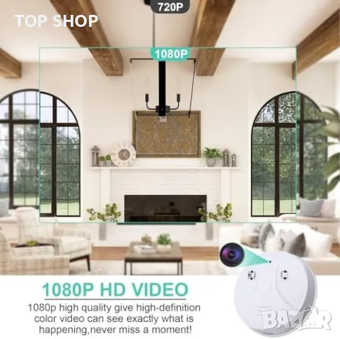 Нова WiFi скрита шпионска камера Детектор за дим Дом, снимка 4 - Аналогови камери - 49549496