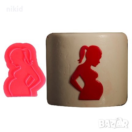 Бременна жена контур плитък силиконов молд форма фондан шоколад декор торта и др, снимка 2 - Форми - 37206043