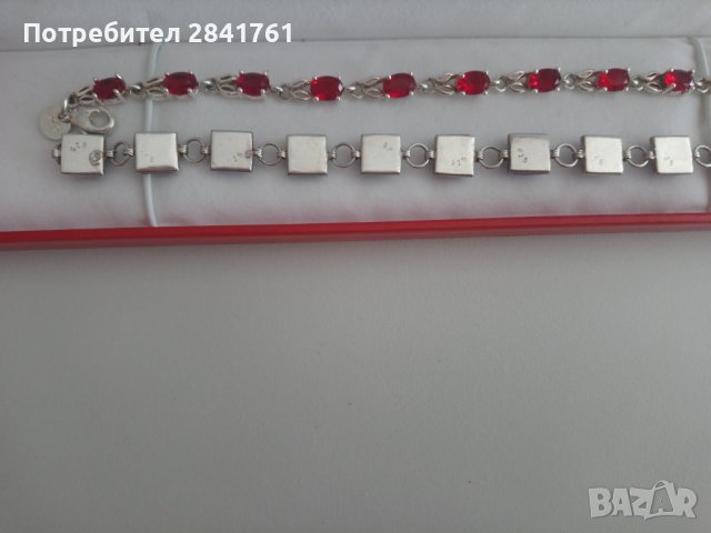 Сребърна гривна с червени цирконии, снимка 4 - Гривни - 37476500