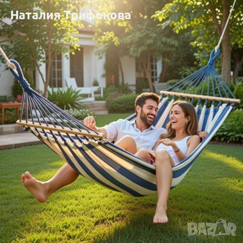 Хамак XXL с възглавница и чанта — максимален комфорт до 250 кг за релакс навън, снимка 9 - Градински мебели, декорация  - 53403807