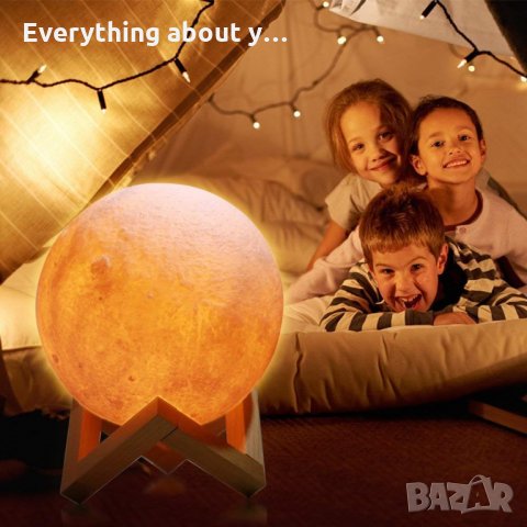 3D лампа със стойка Луна с активиране чрез почукване, снимка 2 - Настолни лампи - 32385681