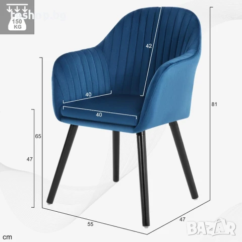 Трапезен тапициран стол дизайнерски WOLTU 2 броя комплект син цвят, снимка 3 - Столове - 51384998