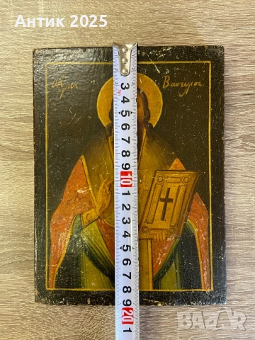 Старинна православна икона „Св. Василий Велики“, XIX век, снимка 4 - Икони - 52822937