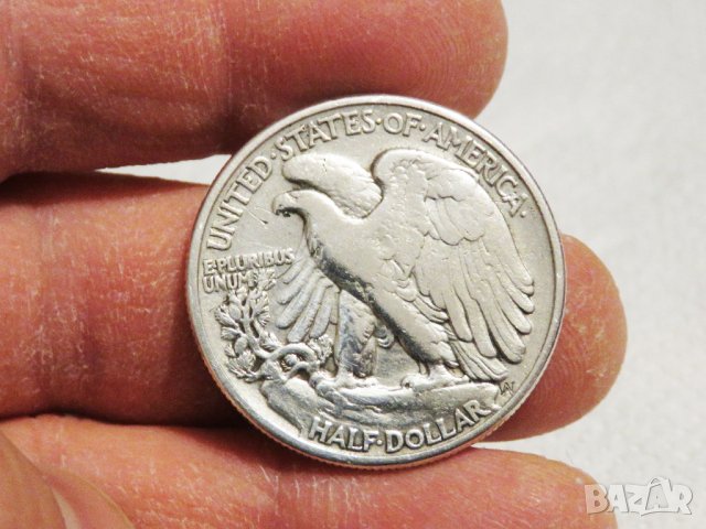 Рядък голям сребърен американски долар, халф долар, HALF  DOLLAR 1943г. Philadelphia сребърен долар , снимка 2 - Нумизматика и бонистика - 35657782