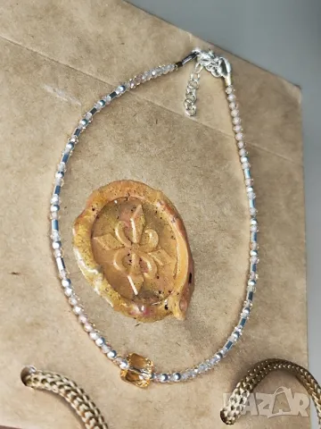 Гривна за глезен, Сваровски/Swarovski, 925 сребро, снимка 4 - Гривни - 50313036