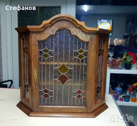 Уникална класическа витрина с ръчно изработен витраж и осветление, снимка 4 - Антикварни и старинни предмети - 53090092