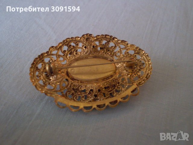Винтидж  брошка филигран жълт метал, снимка 5 - Други ценни предмети - 39290423