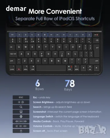 Qulose Калъф с клавиатура за iPad Air 5/4 (2022/2020) 10.9", iPad Pro 11 инча, черен, снимка 6 - Таблети - 47420907