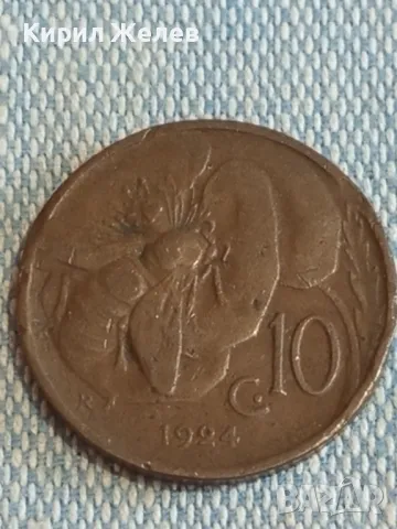 Стара монета 10 чентезима 1924г. Италия Виктор Емануил трети 30215, снимка 2 - Нумизматика и бонистика - 48764767