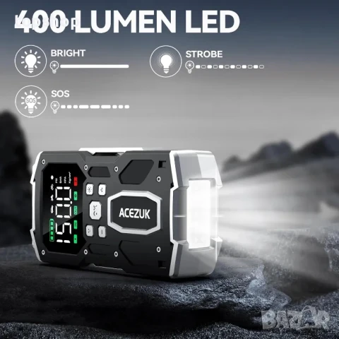 НОВА ACEZUK Стартерна батерия с пикова мощност 26800 mAh 6000 A, компресор 150 PSI, 4-в-1 с дисплей, снимка 6 - Аксесоари и консумативи - 50553831