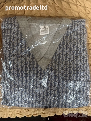 Българска мъжка пижама вата остро деколте номер 58 дълъг ръкав