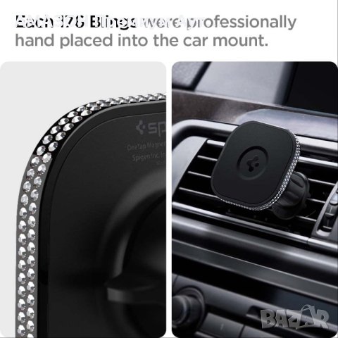Spigen OneTap Bling MagSafe стойка за кола/Ръчно поставени 176 Bling кристали/iPhone 15-12 Pro Max, снимка 17 - Аксесоари за Apple - 43330792
