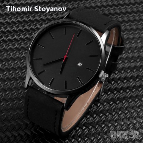 Мъжки часовник ежедневен стилен черна кожена каишка луксозен , снимка 2 - Мъжки - 27274797