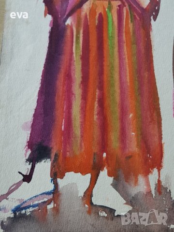 Калина Тасева Родопски носий Смолян 1971г акварел, снимка 4 - Картини - 38540647