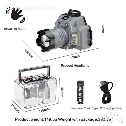 Мощен акумулаторен LED челник лазерен диод къмпинг осветление лампа USB фенер за глава лов риболов, снимка 7 - Къмпинг осветление - 50878176