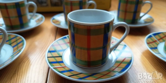 Сервиз за късо кафе, декор тартан/каре