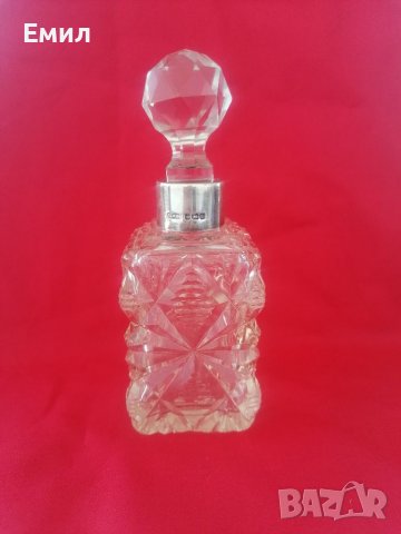 Антикварно шише за парфюм кристал и сребро 