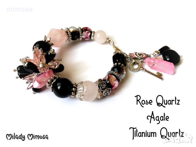 Гривна с Ахат, Розов Кварц и Титаниев Кварц, снимка 3 - Гривни - 43079930