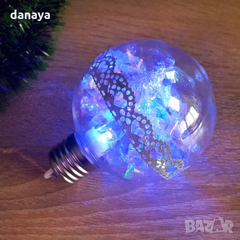 1260 Светеща коледна топка с pvc дантела за украса на елха 8см диаметър, снимка 5 - Декорация за дома - 27032050