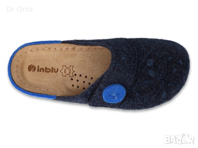 Inblu Луксозни дамски домашни чехли с кожена стелка, Сини, снимка 4 - Пантофи - 43393925