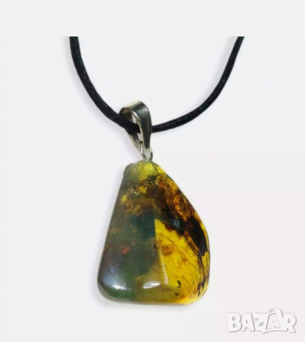 Уникална висулка от Мексикански кехлибар с отлично съхранени фосили.