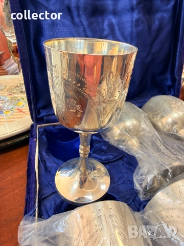 Комплект от шест посребрени чаши / бокал. №7852, снимка 6 - Антикварни и старинни предмети - 53444272