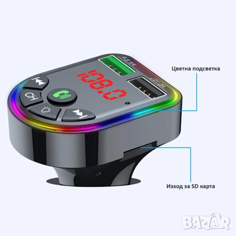 FM Bluetooth трансмитер с микрофон за кола 12 - 24V, снимка 5 - Аксесоари и консумативи - 53441256