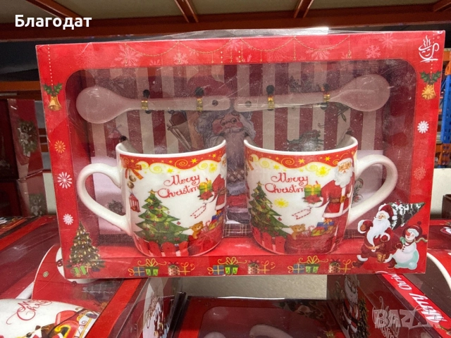 Комплект от 2 керамични чаши с лъжица, коледна тематика, опаковани в подходяща кутия, снимка 8 - Чаши - 52411154