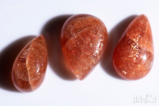 3 броя слънчев камък конфети 10.4ct капка кабошон #1, снимка 2 - Други - 43093442