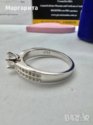 Сребърна пръстен с мойсанит 0.5 карата, снимка 7 - Пръстени - 51272705