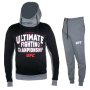Спортен екип UFC, черен със сиво, памук и ликра, с качулка, снимка 1 - Спортни дрехи, екипи - 43830569