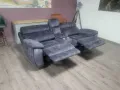 Сив диван от плат с конзола за чаши с ръчен релаксиращ механизъм, снимка 9