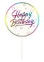 Happy Birthday прозрачен шарен кръгъл твърд Акрил топер за торта украса рожден ден, снимка 2