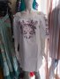Бяла памучна рокля тип риза с бродерия и ластик около деколтето, снимка 1
