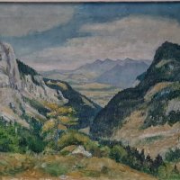 Стар Алпийски пейзаж на худ. Eugen Nell от 1951 г., снимка 2 - Антикварни и старинни предмети - 44003465