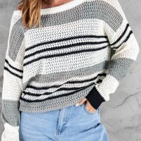 Разпродажба! Дамски пуловер на райе, снимка 6 - Блузи с дълъг ръкав и пуловери - 39697608