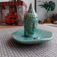 керамичен тюркоазен свещник за арома пръчици Буда от Тайланд, снимка 2 - Други - 39289029