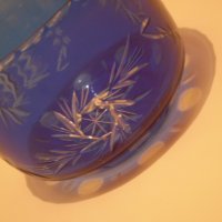  Синя Стара Бохемия Кристално Стъкло Купа, снимка 5 - Антикварни и старинни предмети - 35282724