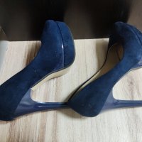 Сини велурени токчета, снимка 5 - Дамски обувки на ток - 43158950
