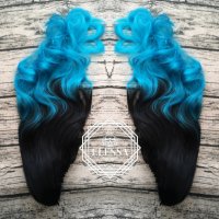Естествена Луксозна Омбре -Черно и Синьо Цветово Преливане Опашка с Щипка Код С301, снимка 3 - Аксесоари за коса - 26401726