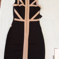 Черна луксозна ластична рокля с бежова гарнитура , с дълъг стабилен цип , елегантна , къса, секси , снимка 14 - Рокли - 37249692