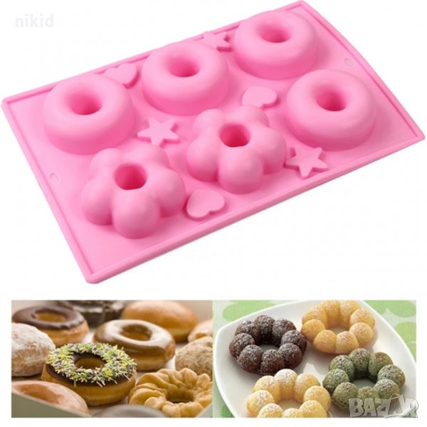Поничка Понички геврек и цвете донът донъти кексчета силиконов молд форма фондан шоколад и др, снимка 1