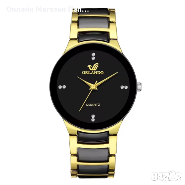 ORLANDO мъжки кварцов часовник – Черен циферблат, златно-черна верижка, снимка 1