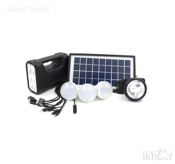 Къмпинг соларен комплект Yavis Trade, соларна осветителна система с челник, GD-8017, черен, снимка 1